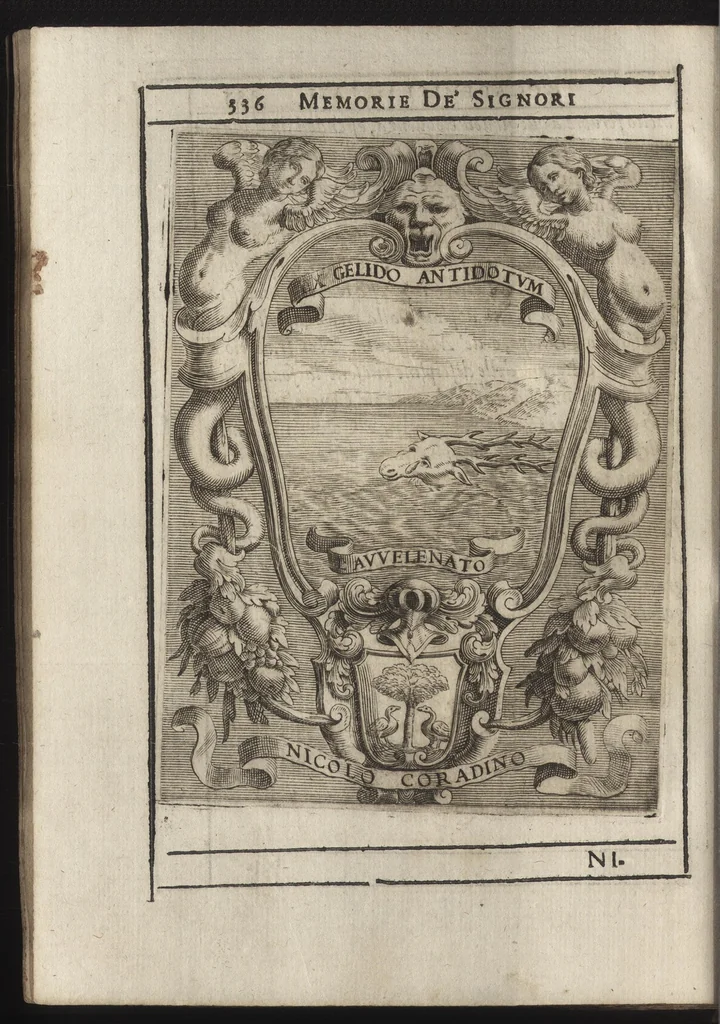 An illustration from Memorie imprese, e ritratti de' signori Accademici Gelati di Bologna, 1672, leaf 375