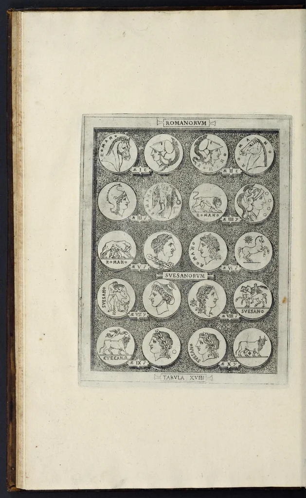 An illustration from Sicilia et Magna Graecia, sive, Historiae urbium et populorum Graeciae ex antiquis numismatibus liber primus, 1644, leaf 33