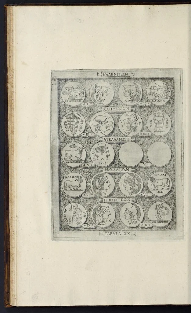 An illustration from Sicilia et Magna Graecia, sive, Historiae urbium et populorum Graeciae ex antiquis numismatibus liber primus, 1644, leaf 35