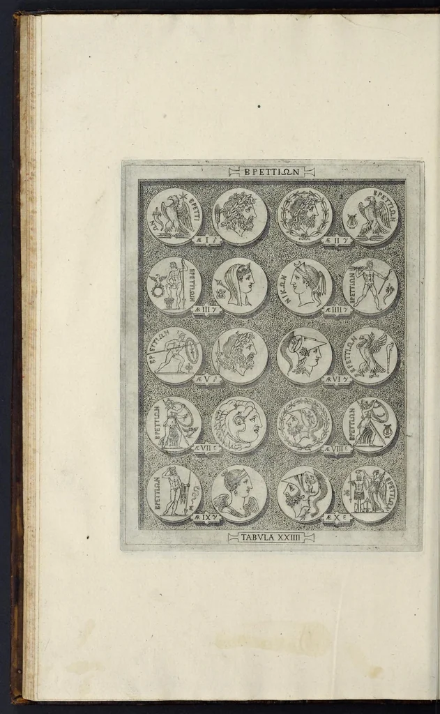 An illustration from Sicilia et Magna Graecia, sive, Historiae urbium et populorum Graeciae ex antiquis numismatibus liber primus, 1644, leaf 39