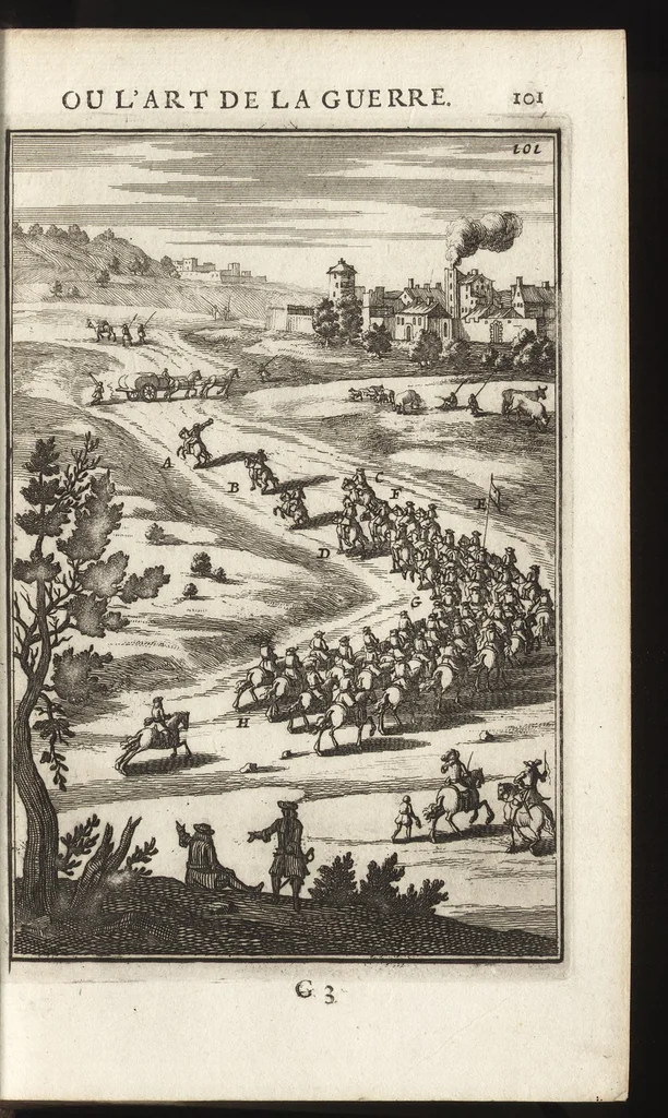 An illustration from Les travaux de Mars, ou, L'art de la guerre : divisé en trois parties ... : avec un ample détail de la milice des Turcs, tant pour l'attaque que pour la deffence : ouvrage enrichi de plus de quatre cens planches gravées en taille-douce, 1684, leaf 116