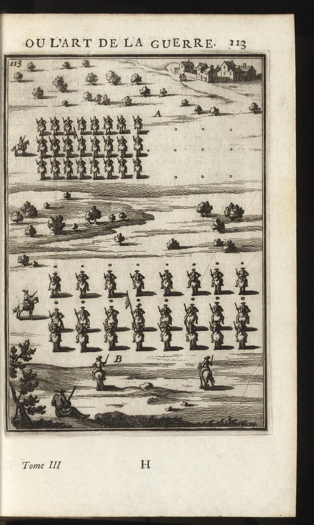 An illustration from Les travaux de Mars, ou, L'art de la guerre : divisé en trois parties ... : avec un ample détail de la milice des Turcs, tant pour l'attaque que pour la deffence : ouvrage enrichi de plus de quatre cens planches gravées en taille-douce, 1684, leaf 128