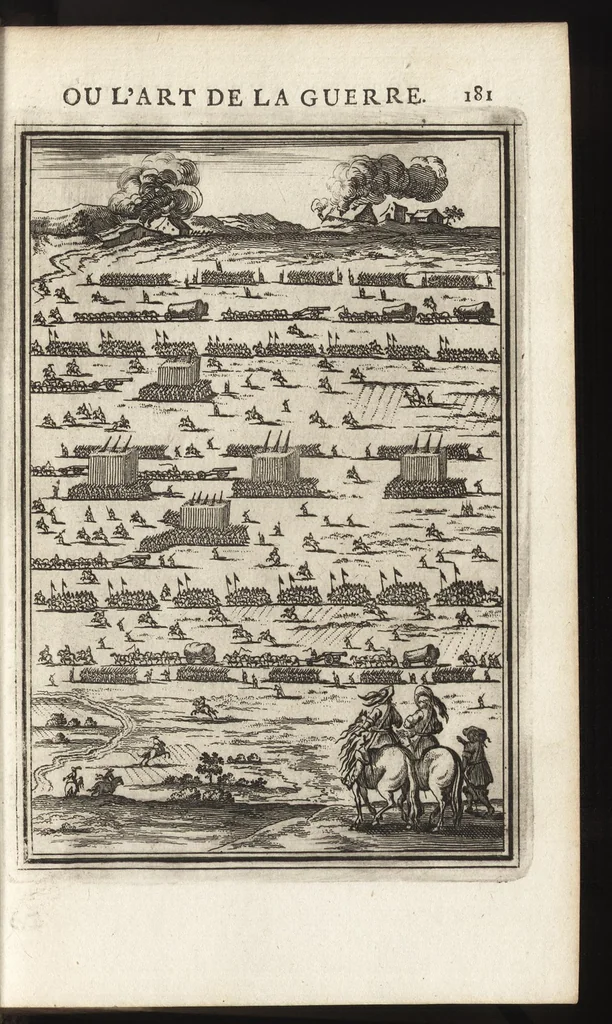 An illustration from Les travaux de Mars, ou, L'art de la guerre : divisé en trois parties ... : avec un ample détail de la milice des Turcs, tant pour l'attaque que pour la deffence : ouvrage enrichi de plus de quatre cens planches gravées en taille-douce, 1684, leaf 196