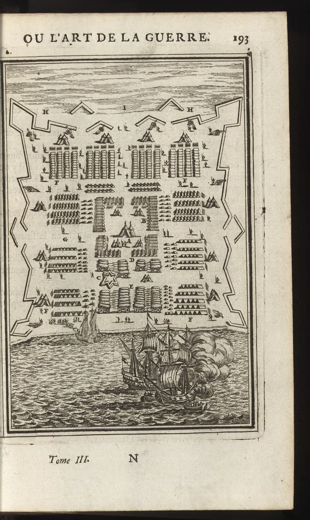 An illustration from Les travaux de Mars, ou, L'art de la guerre : divisé en trois parties ... : avec un ample détail de la milice des Turcs, tant pour l'attaque que pour la deffence : ouvrage enrichi de plus de quatre cens planches gravées en taille-douce, 1684, leaf 208