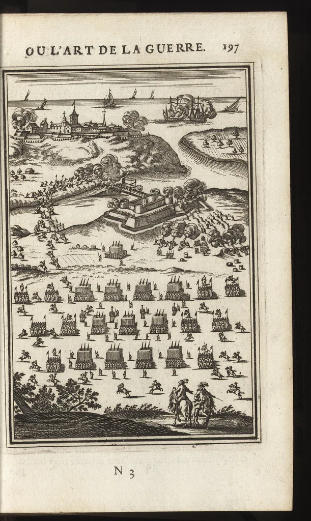 An illustration from Les travaux de Mars, ou, L'art de la guerre : divisé en trois parties ... : avec un ample détail de la milice des Turcs, tant pour l'attaque que pour la deffence : ouvrage enrichi de plus de quatre cens planches gravées en taille-douce, 1684, leaf 212
