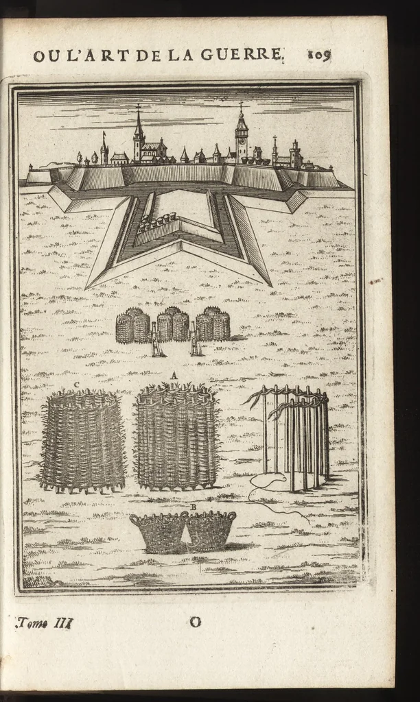 An illustration from Les travaux de Mars, ou, L'art de la guerre : divisé en trois parties ... : avec un ample détail de la milice des Turcs, tant pour l'attaque que pour la deffence : ouvrage enrichi de plus de quatre cens planches gravées en taille-douce, 1684, leaf 224