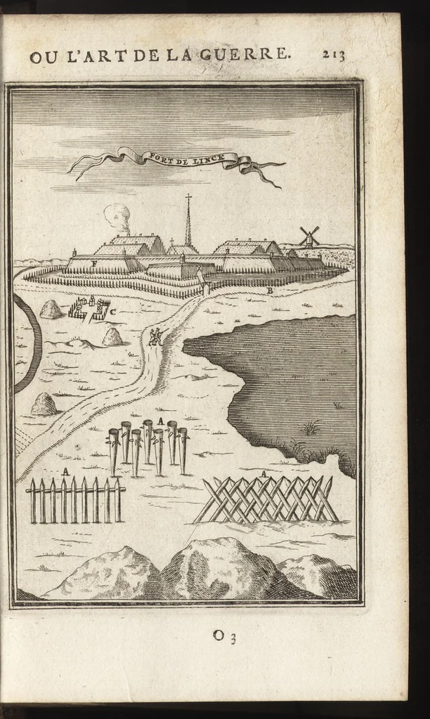 An illustration from Les travaux de Mars, ou, L'art de la guerre : divisé en trois parties ... : avec un ample détail de la milice des Turcs, tant pour l'attaque que pour la deffence : ouvrage enrichi de plus de quatre cens planches gravées en taille-douce, 1684, leaf 228