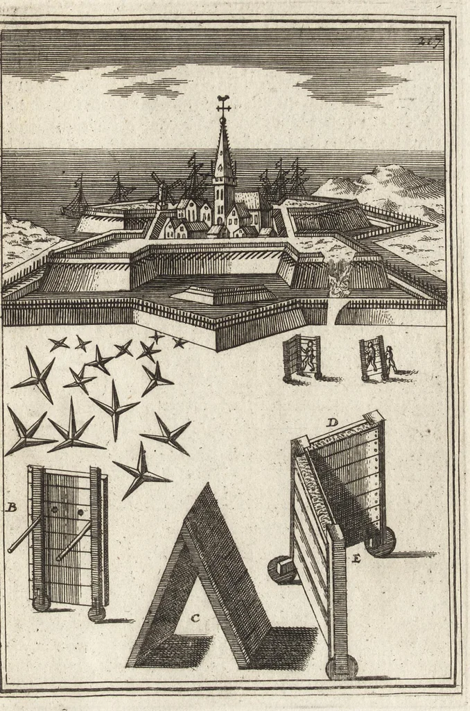 An illustration from Les travaux de Mars, ou, L'art de la guerre : divisé en trois parties ... : avec un ample détail de la milice des Turcs, tant pour l'attaque que pour la deffence : ouvrage enrichi de plus de quatre cens planches gravées en taille-douce, 1684, leaf 232