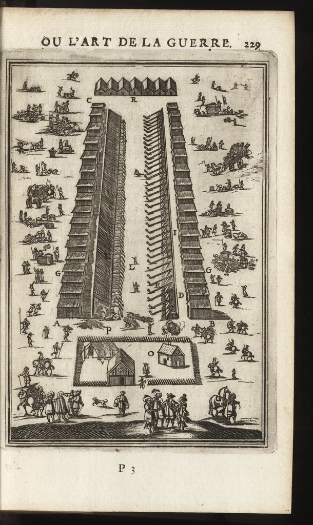An illustration from Les travaux de Mars, ou, L'art de la guerre : divisé en trois parties ... : avec un ample détail de la milice des Turcs, tant pour l'attaque que pour la deffence : ouvrage enrichi de plus de quatre cens planches gravées en taille-douce, 1684, leaf 244