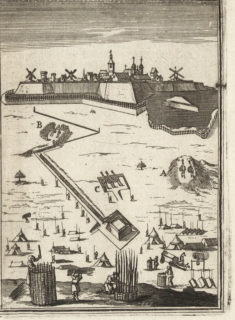 An illustration from Les travaux de Mars, ou, L'art de la guerre : divisé en trois parties ... : avec un ample détail de la milice des Turcs, tant pour l'attaque que pour la deffence : ouvrage enrichi de plus de quatre cens planches gravées en taille-douce, 1684, leaf 258