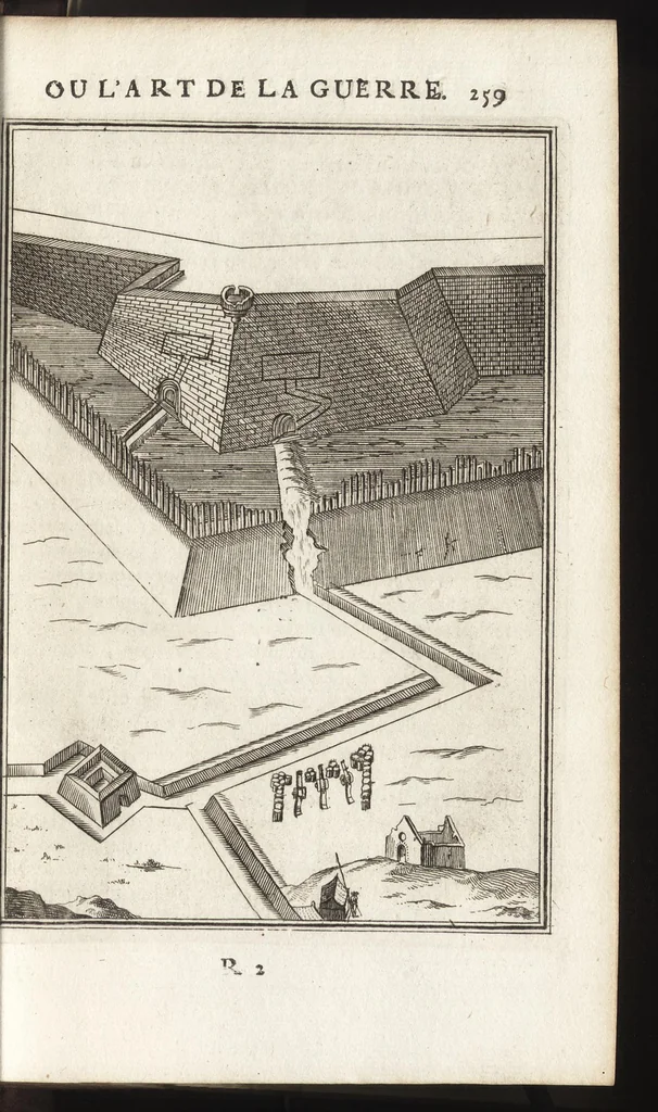 An illustration from Les travaux de Mars, ou, L'art de la guerre : divisé en trois parties ... : avec un ample détail de la milice des Turcs, tant pour l'attaque que pour la deffence : ouvrage enrichi de plus de quatre cens planches gravées en taille-douce, 1684, leaf 274