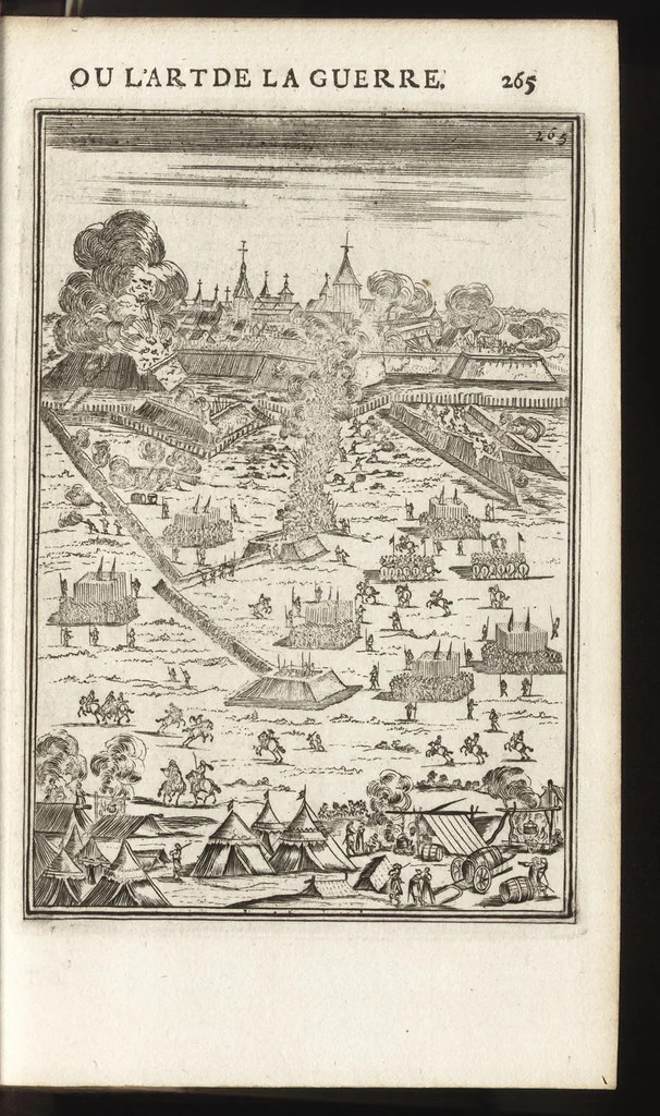 An illustration from Les travaux de Mars, ou, L'art de la guerre : divisé en trois parties ... : avec un ample détail de la milice des Turcs, tant pour l'attaque que pour la deffence : ouvrage enrichi de plus de quatre cens planches gravées en taille-douce, 1684, leaf 280