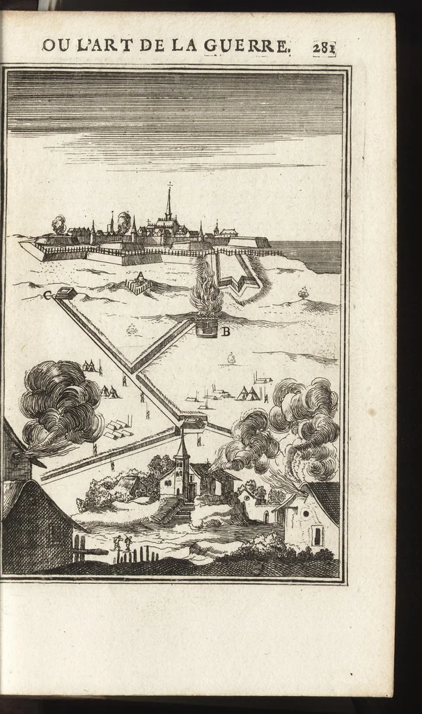 An illustration from Les travaux de Mars, ou, L'art de la guerre : divisé en trois parties ... : avec un ample détail de la milice des Turcs, tant pour l'attaque que pour la deffence : ouvrage enrichi de plus de quatre cens planches gravées en taille-douce, 1684, leaf 296