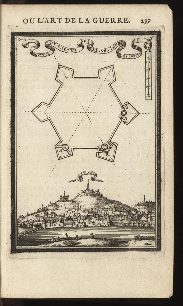 An illustration from Les travaux de Mars, ou, L'art de la guerre : divisé en trois parties ... : avec un ample détail de la milice des Turcs, tant pour l'attaque que pour la deffence : ouvrage enrichi de plus de quatre cens planches gravées en taille-douce, 1684, leaf 314