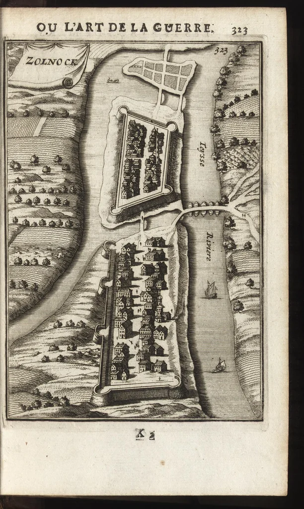 An illustration from Les travaux de Mars, ou, L'art de la guerre : divisé en trois parties ... : avec un ample détail de la milice des Turcs, tant pour l'attaque que pour la deffence : ouvrage enrichi de plus de quatre cens planches gravées en taille-douce, 1684, leaf 338