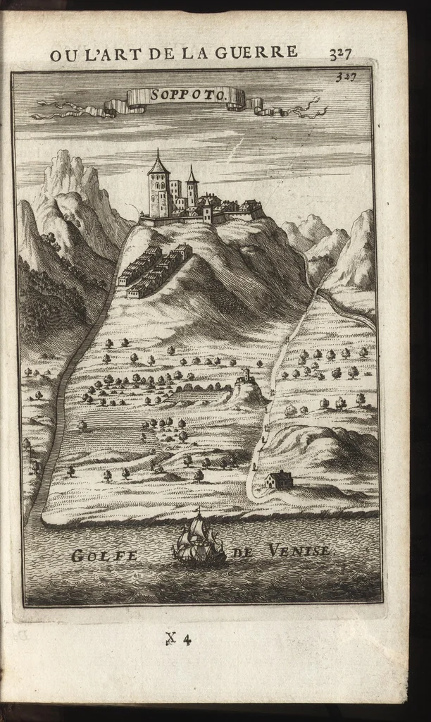 An illustration from Les travaux de Mars, ou, L'art de la guerre : divisé en trois parties ... : avec un ample détail de la milice des Turcs, tant pour l'attaque que pour la deffence : ouvrage enrichi de plus de quatre cens planches gravées en taille-douce, 1684, leaf 342