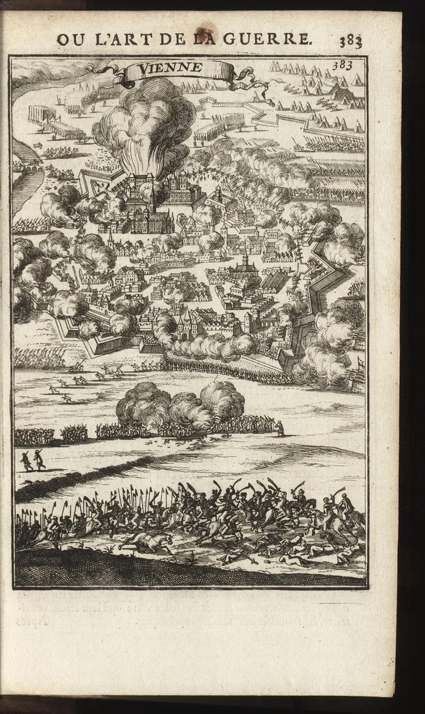 An illustration from Les travaux de Mars, ou, L'art de la guerre : divisé en trois parties ... : avec un ample détail de la milice des Turcs, tant pour l'attaque que pour la deffence : ouvrage enrichi de plus de quatre cens planches gravées en taille-douce, 1684, leaf 398