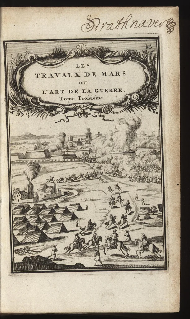 An illustration from Les travaux de Mars, ou, L'art de la guerre : divisé en trois parties ... : avec un ample détail de la milice des Turcs, tant pour l'attaque que pour la deffence : ouvrage enrichi de plus de quatre cens planches gravées en taille-douce, 1684, leaf 4
