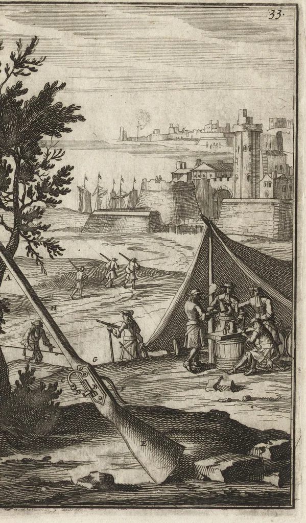 An illustration from Les travaux de Mars, ou, L'art de la guerre : divisé en trois parties ... : avec un ample détail de la milice des Turcs, tant pour l'attaque que pour la deffence : ouvrage enrichi de plus de quatre cens planches gravées en taille-douce, 1684, leaf 48