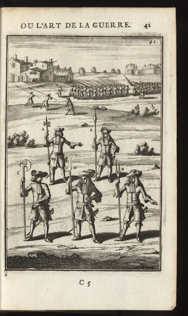 An illustration from Les travaux de Mars, ou, L'art de la guerre : divisé en trois parties ... : avec un ample détail de la milice des Turcs, tant pour l'attaque que pour la deffence : ouvrage enrichi de plus de quatre cens planches gravées en taille-douce, 1684, leaf 56