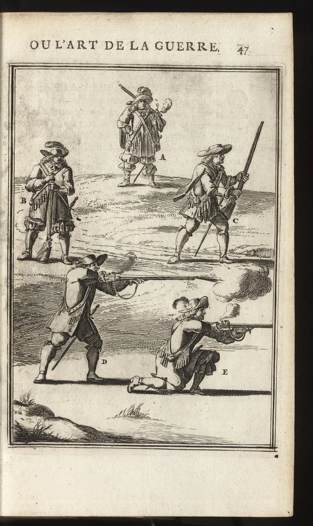 An illustration from Les travaux de Mars, ou, L'art de la guerre : divisé en trois parties ... : avec un ample détail de la milice des Turcs, tant pour l'attaque que pour la deffence : ouvrage enrichi de plus de quatre cens planches gravées en taille-douce, 1684, leaf 62