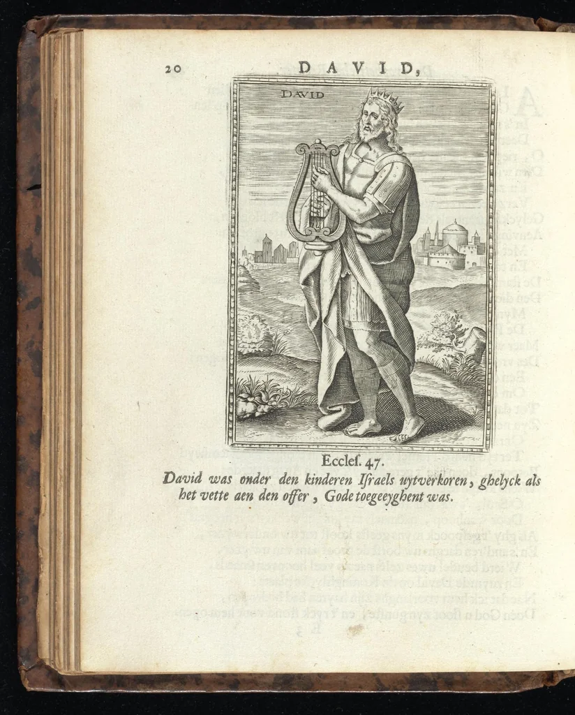 An illustration from De helden Godes des ouwden verbonds : met kunstige beeldenissen vertoont, en poeetelijk verklaert ; midsgaders, eem Hymnus of lofzangh van de christelijcke ridder ; en De heerlijckeheyd van Salomon, 1699, leaf 53