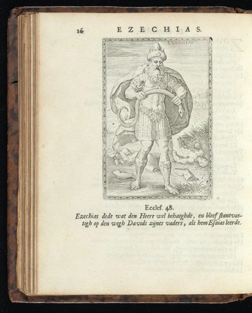 An illustration from De helden Godes des ouwden verbonds : met kunstige beeldenissen vertoont, en poeetelijk verklaert ; midsgaders, eem Hymnus of lofzangh van de christelijcke ridder ; en De heerlijckeheyd van Salomon, 1699, leaf 65