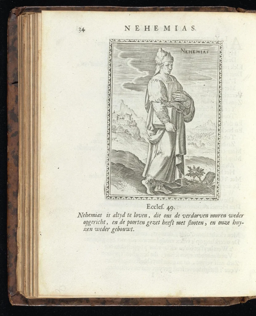 An illustration from De helden Godes des ouwden verbonds : met kunstige beeldenissen vertoont, en poeetelijk verklaert ; midsgaders, eem Hymnus of lofzangh van de christelijcke ridder ; en De heerlijckeheyd van Salomon, 1699, leaf 81