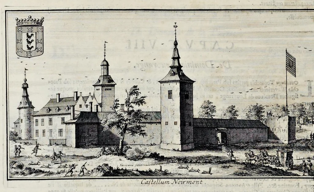 An illustration from Topographia historica Gallo-Brabantiae : quâ Romanduae oppida muncipia & dominia illustrantur : atque monasteria, nobiliumque praetoria castellaque in aes incisa exhibentur, 1692, leaf 167
