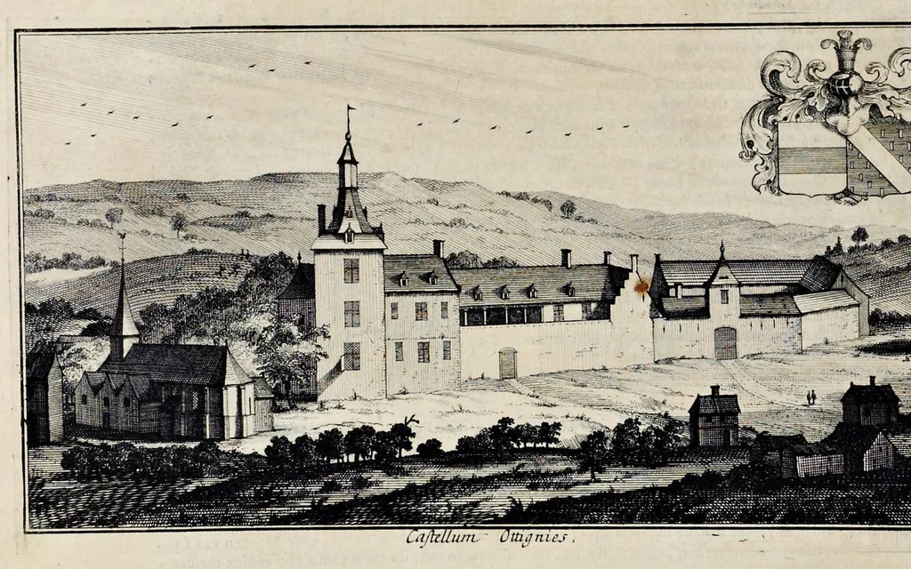 An illustration from Topographia historica Gallo-Brabantiae : quâ Romanduae oppida muncipia & dominia illustrantur : atque monasteria, nobiliumque praetoria castellaque in aes incisa exhibentur, 1692, leaf 181