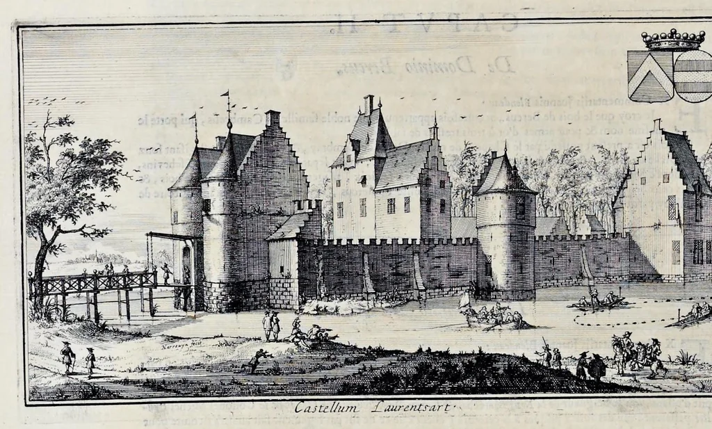 An illustration from Topographia historica Gallo-Brabantiae : quâ Romanduae oppida muncipia & dominia illustrantur : atque monasteria, nobiliumque praetoria castellaque in aes incisa exhibentur, 1692, leaf 231