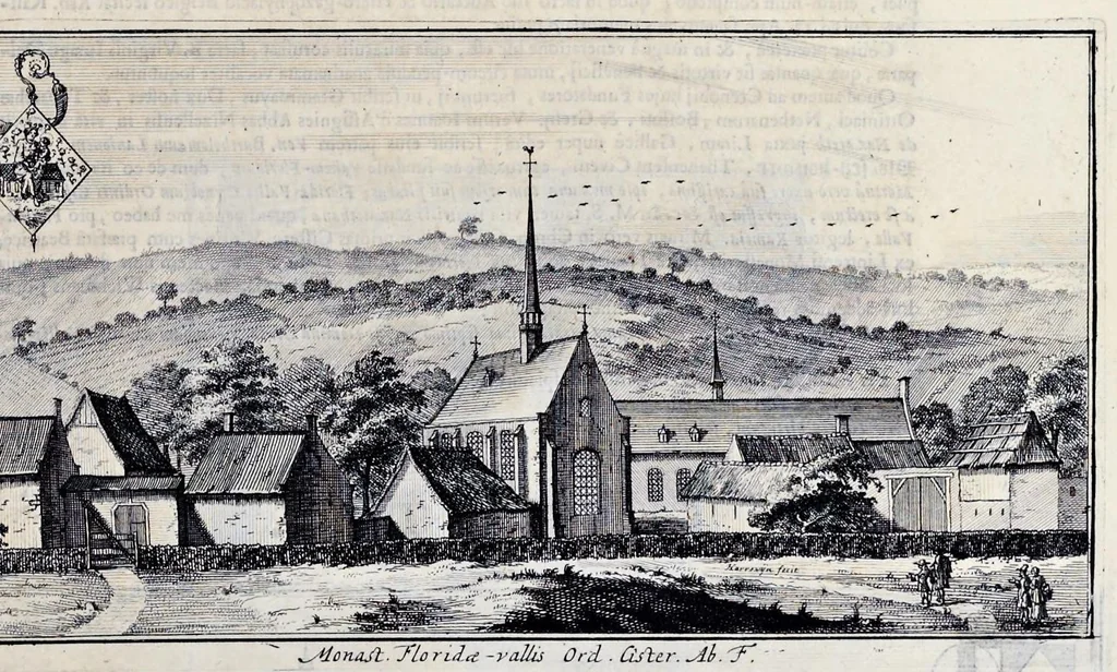 An illustration from Topographia historica Gallo-Brabantiae : quâ Romanduae oppida muncipia & dominia illustrantur : atque monasteria, nobiliumque praetoria castellaque in aes incisa exhibentur, 1692, leaf 236