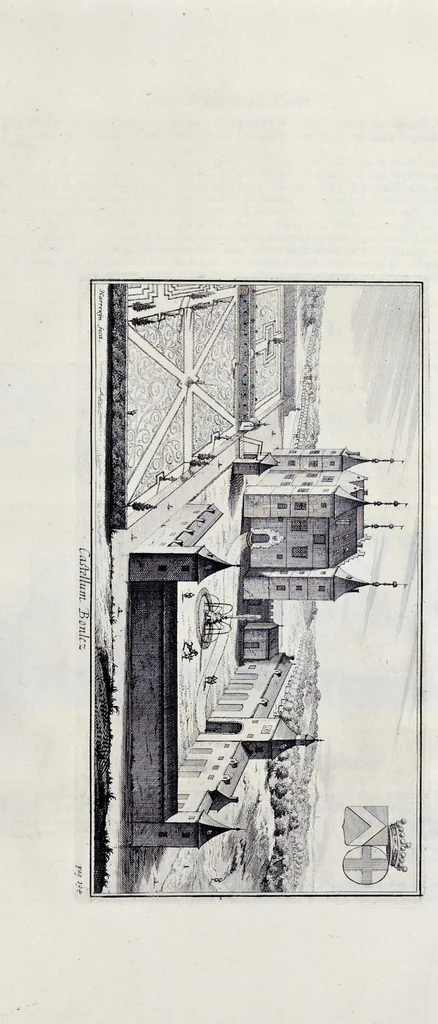An illustration from Topographia historica Gallo-Brabantiae : quâ Romanduae oppida muncipia & dominia illustrantur : atque monasteria, nobiliumque praetoria castellaque in aes incisa exhibentur, 1692, leaf 238