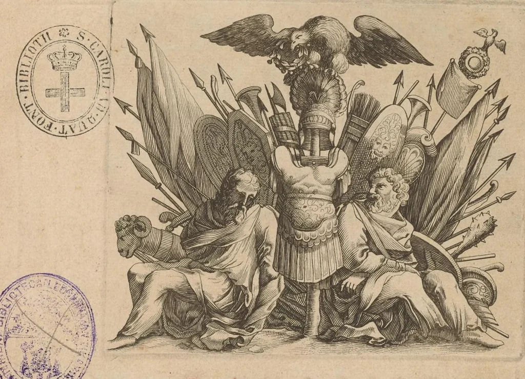 An illustration from Imperatorum romanorum numismata ex aere mediae et minimae formae : descripta & enarrata, 1697, leaf 12