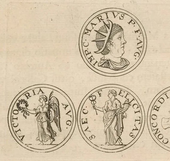 An illustration from Imperatorum romanorum numismata ex aere mediae et minimae formae : descripta & enarrata, 1697, leaf 391