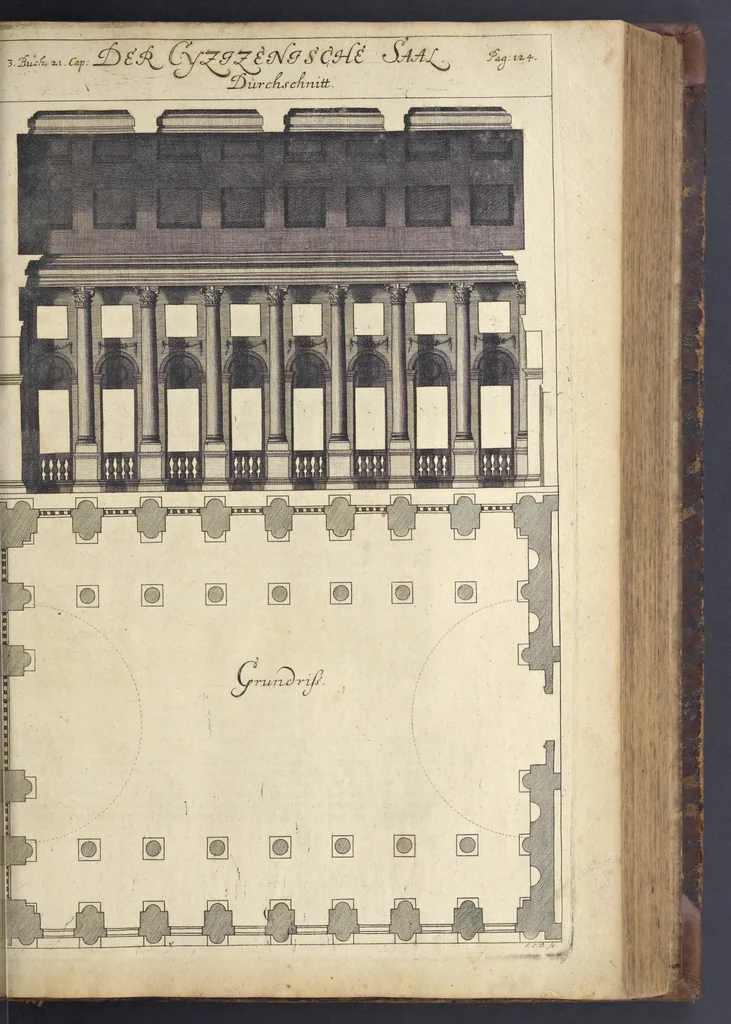 An illustration from Nicolai Goldmans Vollständige Anweisung zu der Civil-Bau-Kunst : in welcher nicht nur die fünff Ordnungen, samt den darzu gehörigen Fenster-Gesimsen, Kämpffern, Geländer-Dockeb und Bilderstühlen, auf eine neue und sonderbare leichte Art aufzureissen deutlich gewiesen, sondern zugleich getreulich entdecket wird ..., 1708, leaf 276