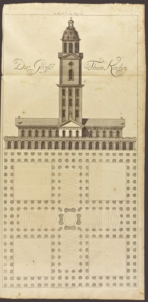 An illustration from Nicolai Goldmans Vollständige Anweisung zu der Civil-Bau-Kunst : in welcher nicht nur die fünff Ordnungen, samt den darzu gehörigen Fenster-Gesimsen, Kämpffern, Geländer-Dockeb und Bilderstühlen, auf eine neue und sonderbare leichte Art aufzureissen deutlich gewiesen, sondern zugleich getreulich entdecket wird ..., 1708, leaf 286
