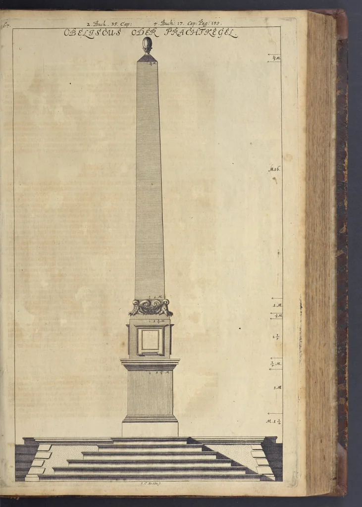 An illustration from Nicolai Goldmans Vollständige Anweisung zu der Civil-Bau-Kunst : in welcher nicht nur die fünff Ordnungen, samt den darzu gehörigen Fenster-Gesimsen, Kämpffern, Geländer-Dockeb und Bilderstühlen, auf eine neue und sonderbare leichte Art aufzureissen deutlich gewiesen, sondern zugleich getreulich entdecket wird ..., 1708, leaf 310