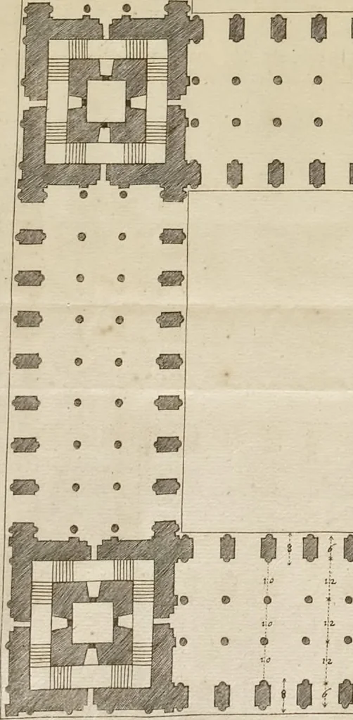 An illustration from Nicolai Goldmans Vollständige Anweisung zu der Civil-Bau-Kunst : in welcher nicht nur die fünff Ordnungen, samt den darzu gehörigen Fenster-Gesimsen, Kämpffern, Geländer-Dockeb und Bilderstühlen, auf eine neue und sonderbare leichte Art aufzureissen deutlich gewiesen, sondern zugleich getreulich entdecket wird ..., 1708, leaf 86