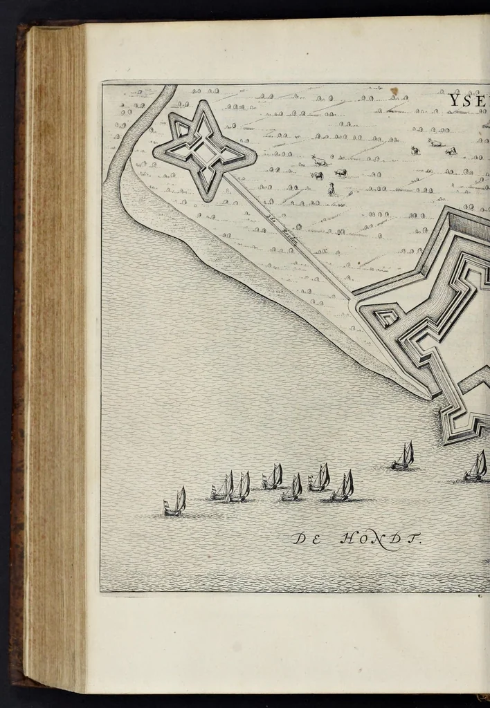 An illustration from Matthiae Dögen Dramburgensis marchici Architectura militaris moderna : varijs historijs, tam veteribus quam novis confirmata, et praecipuis totius Europae munimentis, ad exemplum adductis exornata, 1647, leaf 571