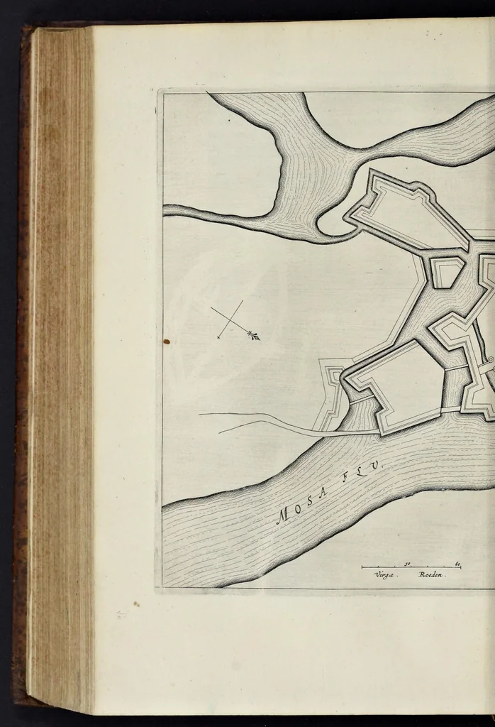 An illustration from Matthiae Dögen Dramburgensis marchici Architectura militaris moderna : varijs historijs, tam veteribus quam novis confirmata, et praecipuis totius Europae munimentis, ad exemplum adductis exornata, 1647, leaf 577