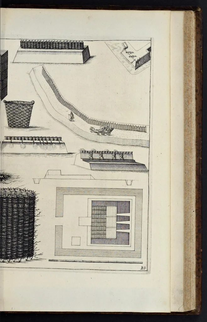 An illustration from Matthiae Dögen Dramburgensis marchici Architectura militaris moderna : varijs historijs, tam veteribus quam novis confirmata, et praecipuis totius Europae munimentis, ad exemplum adductis exornata, 1647, leaf 716