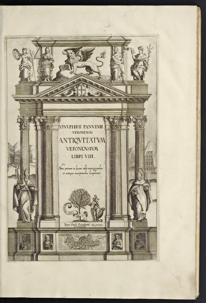 An illustration from Onuphrii Panuinii Veronensis Antiquitatum Veronensium libri VIII : nunc primum in lucem editi variisq[ue] iconibus et antiquis inscriptionibus locupletati, 1648, leaf 10