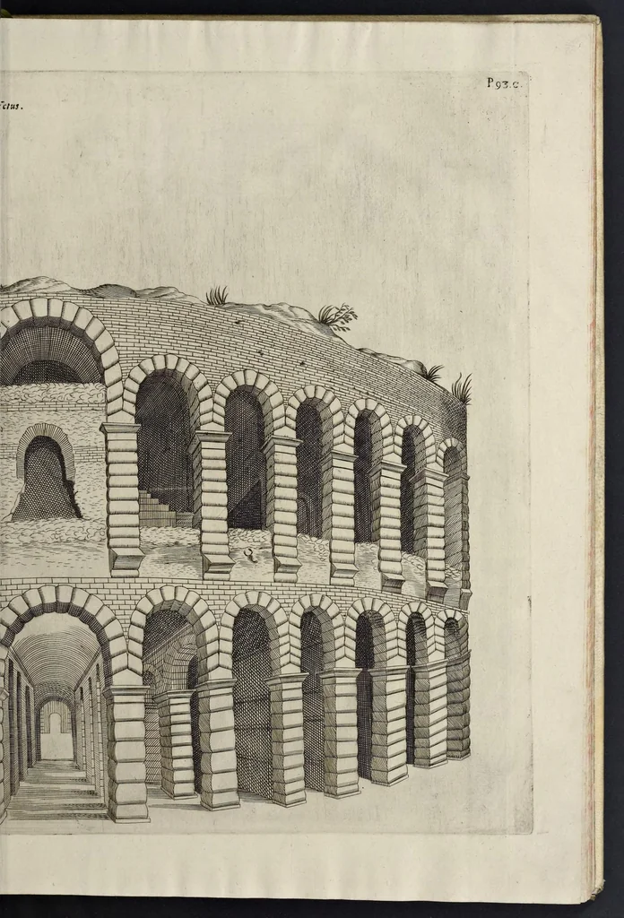 An illustration from Onuphrii Panuinii Veronensis Antiquitatum Veronensium libri VIII : nunc primum in lucem editi variisq[ue] iconibus et antiquis inscriptionibus locupletati, 1648, leaf 136