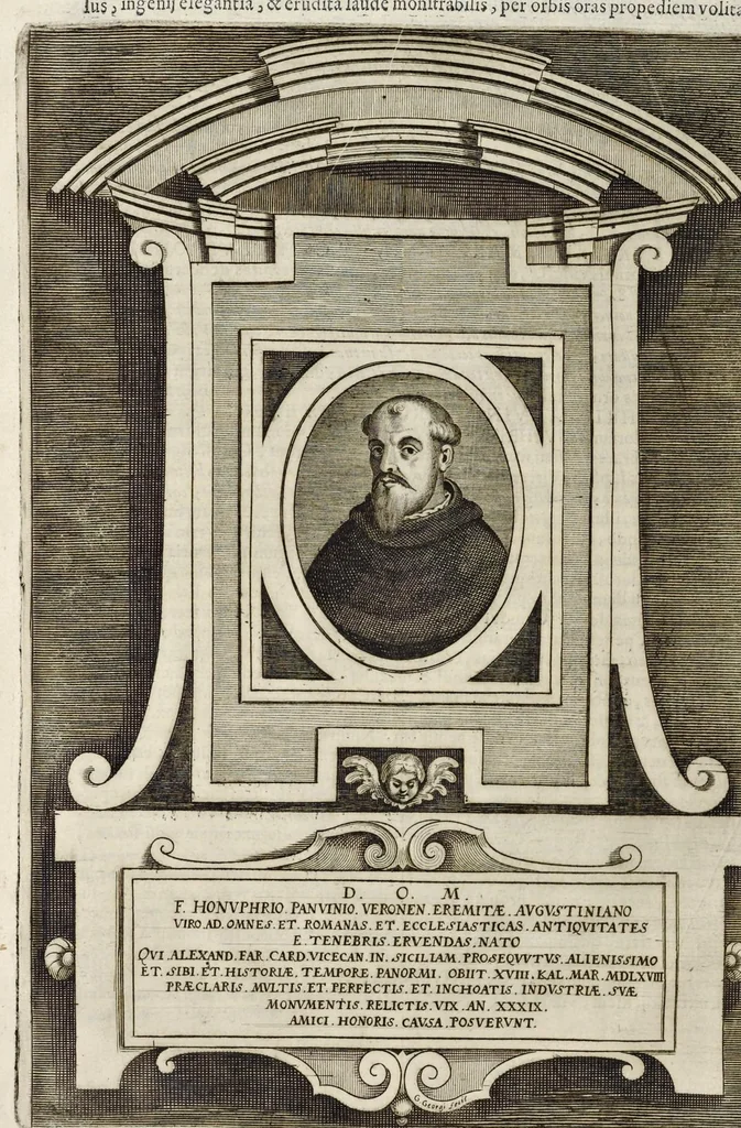 An illustration from Onuphrii Panuinii Veronensis Antiquitatum Veronensium libri VIII : nunc primum in lucem editi variisq[ue] iconibus et antiquis inscriptionibus locupletati, 1648, leaf 19