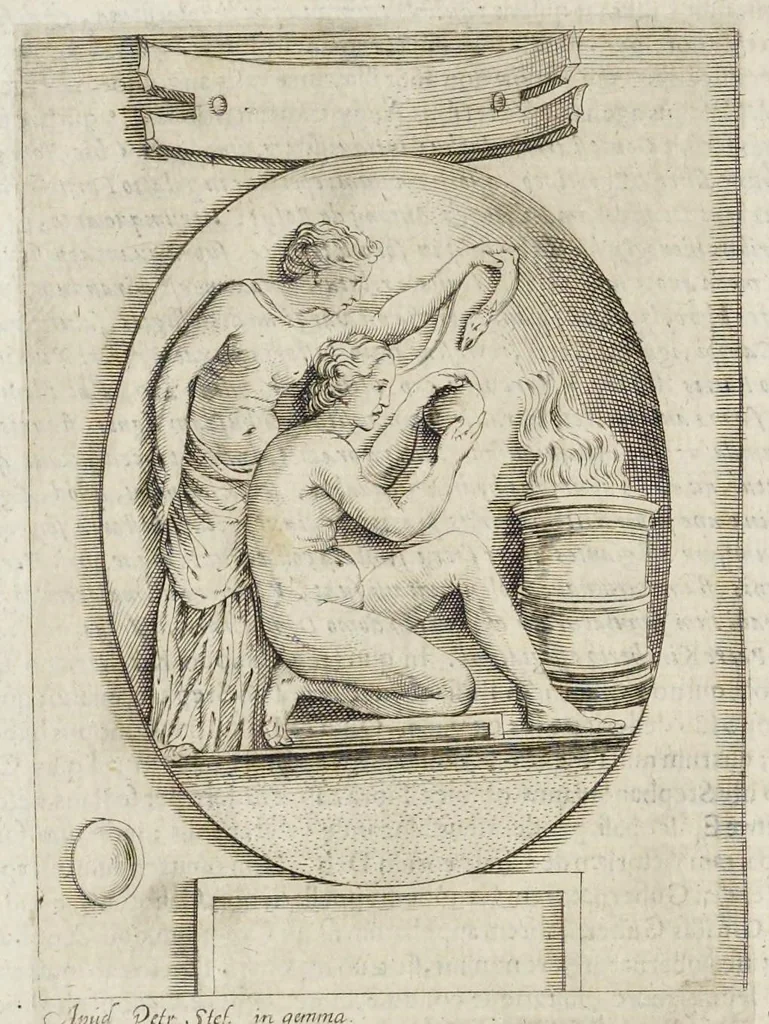 An illustration from Hieroglyphica, siue, Antiqua schemata gemmarum anularium : quaesita moralia, politica, historica, medica, philosophica, & sublimiora, omnigenam eruditionem & altiorem sapientiam attingentia, 1653, leaf 199