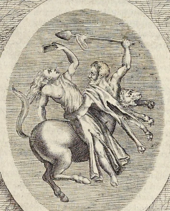 An illustration from Hieroglyphica, siue, Antiqua schemata gemmarum anularium : quaesita moralia, politica, historica, medica, philosophica, & sublimiora, omnigenam eruditionem & altiorem sapientiam attingentia, 1653, leaf 306