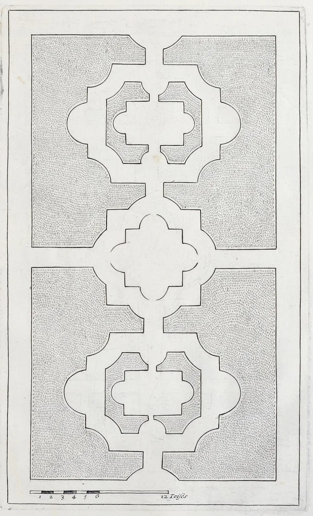 An illustration from Traité du iardinage selon les raisons de la nature et de l'art : divisé en trois livres : ensemble diuers desseins de parterres, pelouzes, bosquets & autres ornemens seruans à l'embellissement des iardins, 1638, leaf 112