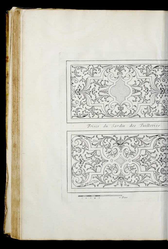 An illustration from Traité du iardinage selon les raisons de la nature et de l'art : divisé en trois livres : ensemble diuers desseins de parterres, pelouzes, bosquets & autres ornemens seruans à l'embellissement des iardins, 1638, leaf 197