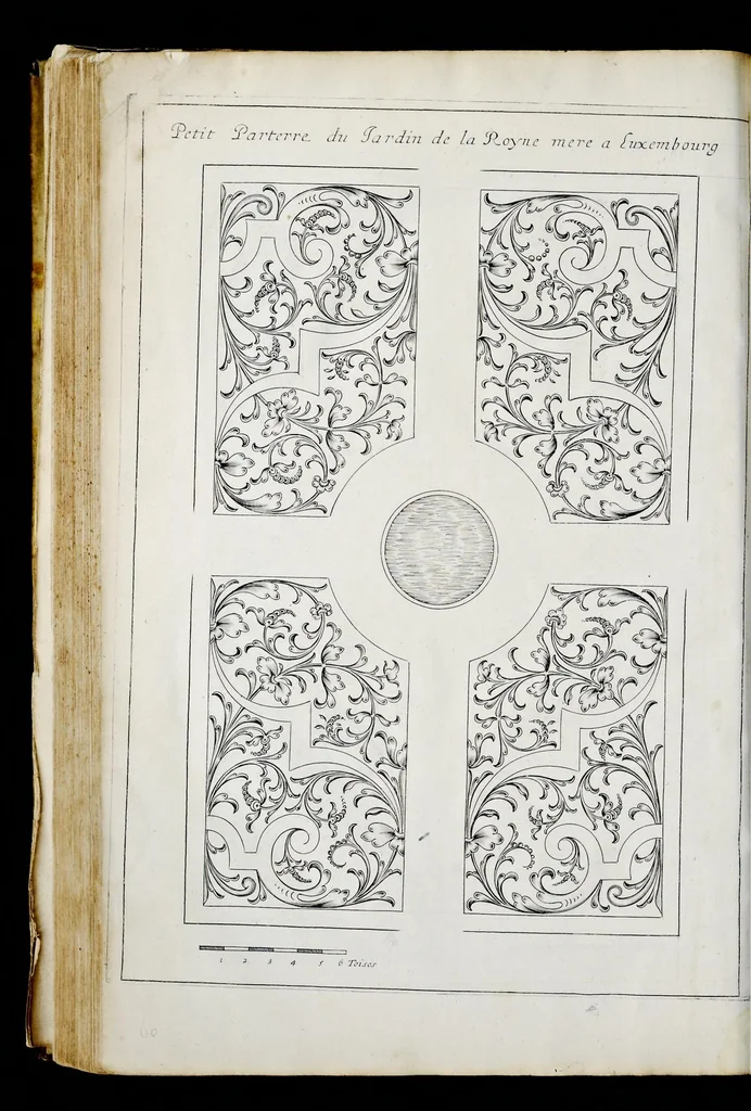 An illustration from Traité du iardinage selon les raisons de la nature et de l'art : divisé en trois livres : ensemble diuers desseins de parterres, pelouzes, bosquets & autres ornemens seruans à l'embellissement des iardins, 1638, leaf 275